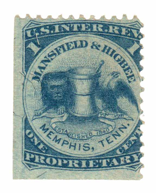 RS173b  - 1871-77 Mansfield & Higbee, 1c blue, silk paper