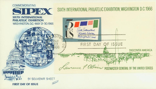 1311 FDC - 1966 5c SIPEX souvenir sheet