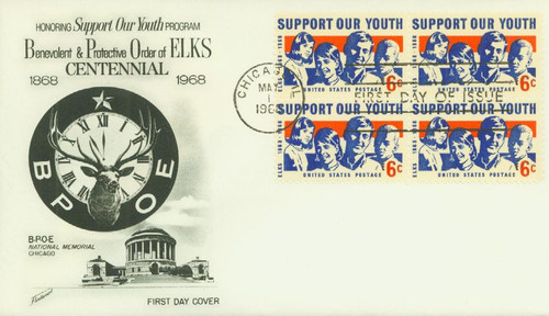 1342 FDC - 1968 6c Support Our Youth, Order of Elks