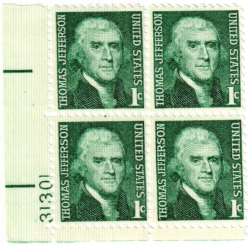 1278 PB - 1968 1c Prominent Americans: Thomas Jefferson
