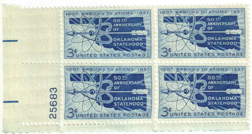 1092 PB - 1957 3¢ Oklahoma Statehood