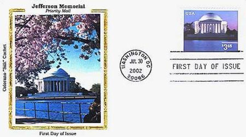 3647 FDC - 2002 $3.85 Jefferson Memorial, Priority Mail