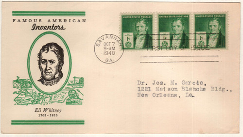 889 FDC - 1940 Famous Americans: 1c Eli Whitney