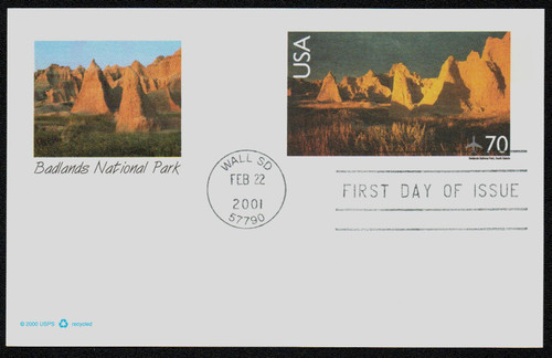 UXC28 FDC - 2001 70c Badlands National Park PC FDC