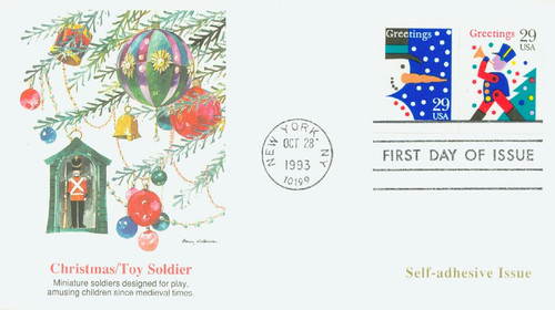 2800 FDC - 1993 29c Contemporary Christmas: Soldier, self-adhesive