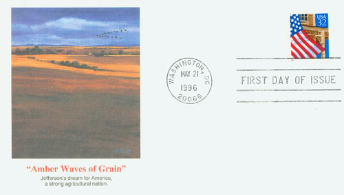 2921 - 1996 32c Flag Over Porch, red date, booklet single FDC