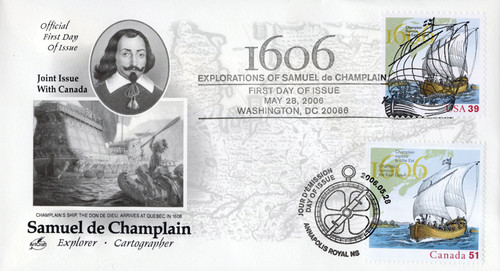 AC46 FDC - 2006 Joint Issue - US and Canada - Explorations of Samuel de Champlain