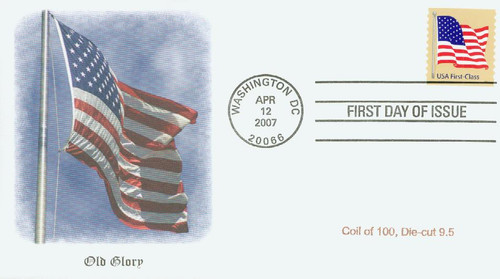 4132 FDC - 2007 41c American Flag, 9 1/2 perf, coil