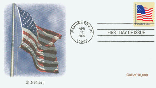 4135 FDC - 2007 41c American Flag, 11 perf, coil, round corners