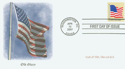 4134 FDC - 2007 41c American Flag, 8 1/2 perf, coil