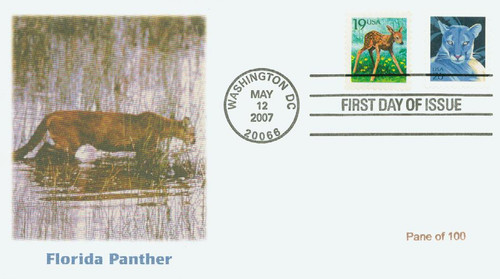 4137 FDC - 2007 26c Florida Panther, from sheet of 100