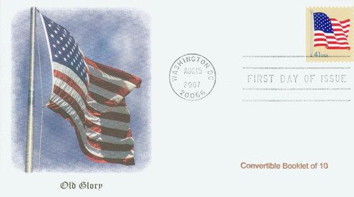 4190 FDC - 2007 41c American Flag, from convertilbe booklet of 10