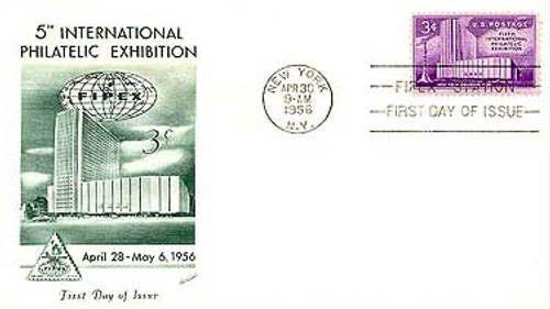 1076 FDC - 1956 3¢ FIPEX stamp