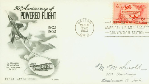 C47 FDC - 1953 6c Airmail Powered Flight