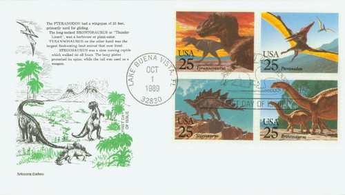 2422-25 FDC - 1989 25c Prehistoric Animals