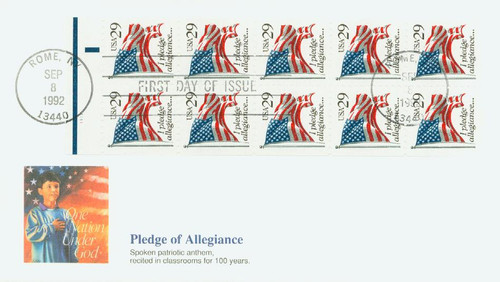 2593 FDC - 1992 29c I Pledge Allegiance, black denomination