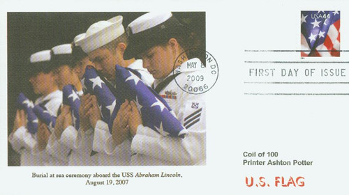 4394 FDC - 2009 44c Flag, coil, perf 8 1/2