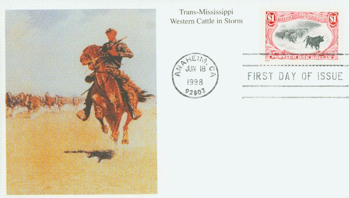 3209h FDC - 1998 $1 Trans-Mississippi: Western Cattle in Storm