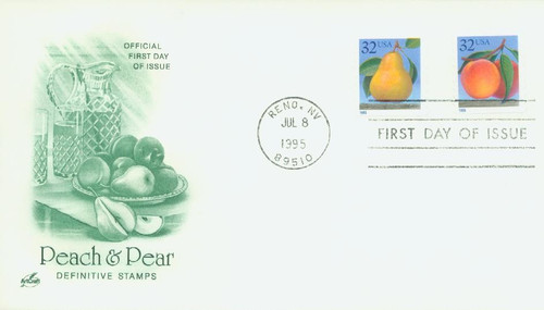 2495-95A FDC - 1995 32c Peaches & Pear, self-adhesive coil pair