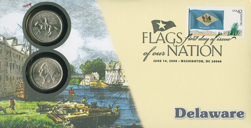 CNC19 FDC - 2008 42c Flags of Nation, DE coin FDC