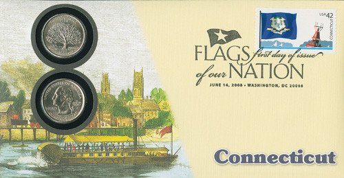 CNC21 FDC - 2008 42c Flags of Nation, CT coin FDC