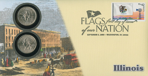 CNC30 FDC - 2008 42c Flags of Nation, IL coin FDC