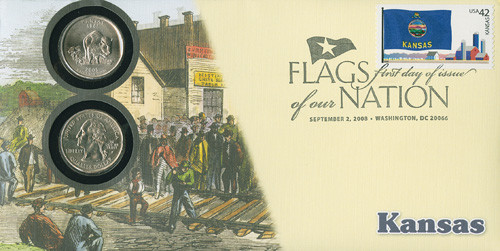 CNC33 FDC - 2008 42c Flags of Nation, KS coin FDC