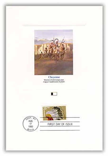 55822 FDC - 1990 Cheyenne Headdress 25c Proofcard