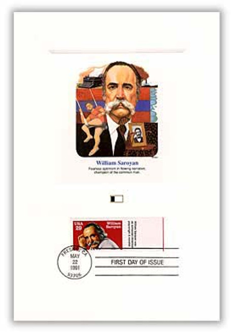 55871TA FDC - 1991 29c Saroyan tab Proofcard/novelist