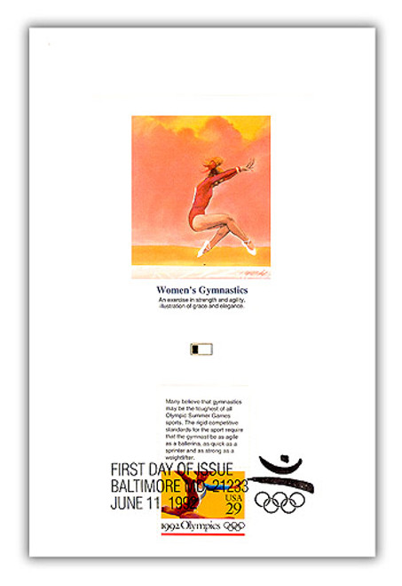 55970T FDC - 1992 Summer Olympics Gymnastics Tab Proofcard