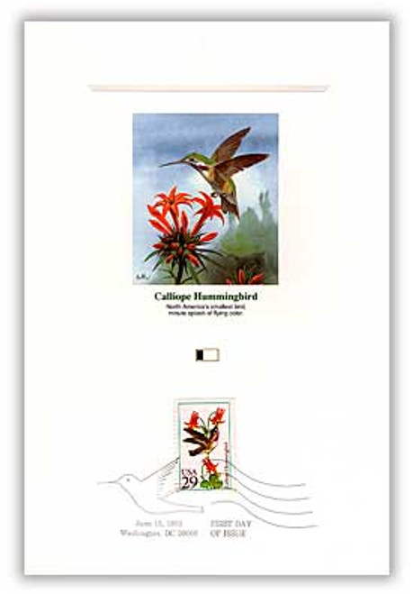 55997 FDC - 1992 29c Hummingbirds - Calliope Hummingbird Proof Card (#2646)