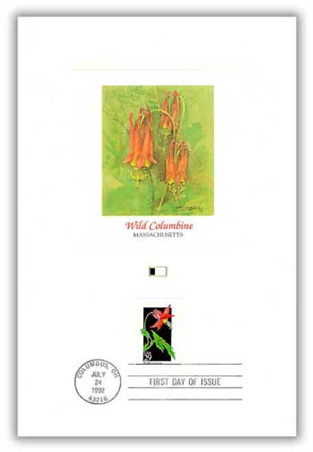 56033 FDC - 1992 29c Wildflowers: Wild Columbine Proof Card (#2678)