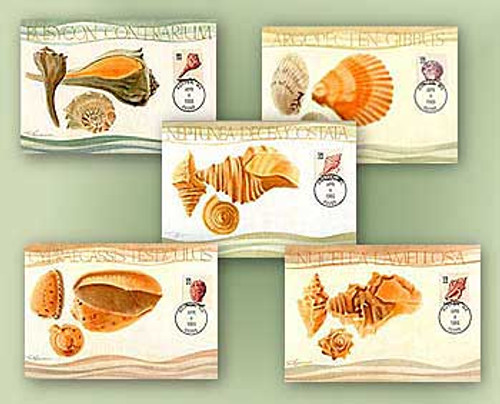 57774 FDC - 1985 22c Seashells Maximum Card Set/5