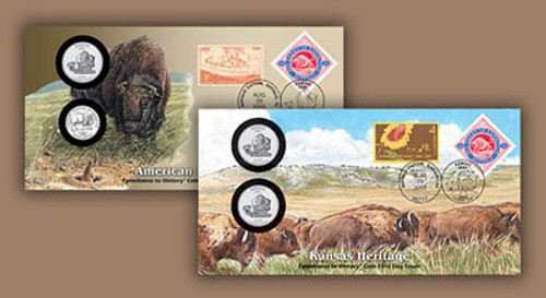 59762 FDC - 2005 Kansas Quarter Dollar & Bison PNCs