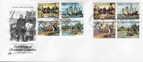 AC29 FDC - 1992 Joint Issue - US and Italy - First Voyage of Columbus