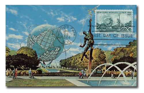AC574 FDC - 4/22/1964, USA, 1st day postcard w/stamp, Plaza of the Astronauts-The Rocket Thrower
