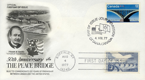 AC60 FDC - 1977 Joint Issue - US and Canada - 50th Anniversary of The Peace Bridge