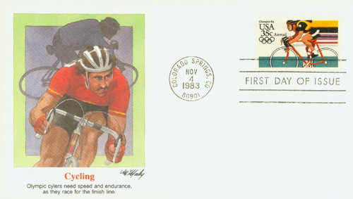 C110 FDC - 1983 35c Cycling, 1984 Olympics