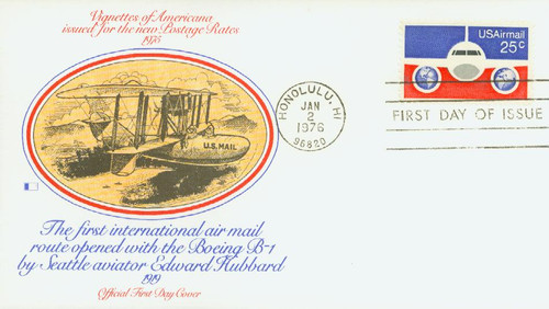 C89 FDC - 1976 25c Plane & Globes