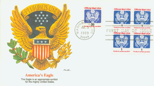 O143 FDC - 1989 1c Red, Blue and Black, Official Mail