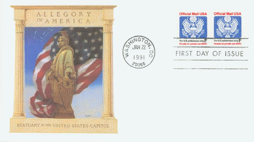 O144 FDC - 1991 29c Red, Blue and Black, Official Mail, coil