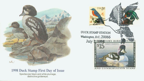 RW65 FDC - 1998 $15 Federal Duck Stamp - Barrow's Goldeneye s/a