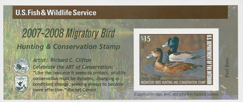 RW74A FDC - 2007 $15.00 Federal Duck Stamp - Ring-Necked Duck, s/a