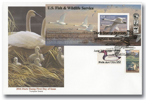 RW83A FDC - 2016 $25 Federal Duck Stamp - Trumpeter Swans s/a