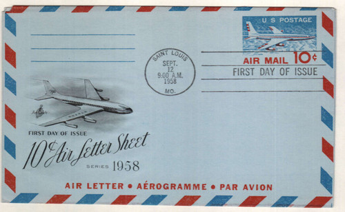 UC32a FDC - 1958-59 10c Air Post Envelope, blue & red
