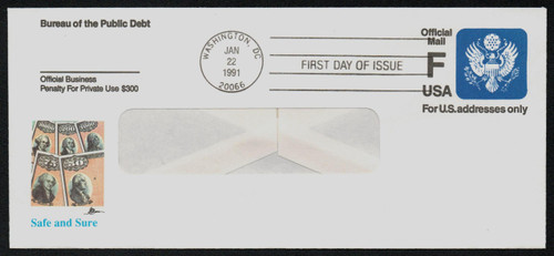 UO83 FDC - 1991 F (29c) Savings Bond Prestamped Envelope