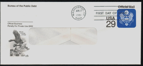 UO85 FDC - 1991 29c Official Mail, Stamped Envelope