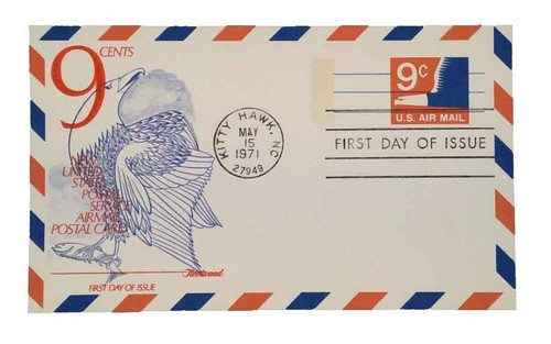 UXC10 FDC - 1971 9c Air Mail Postal Card - Eagle