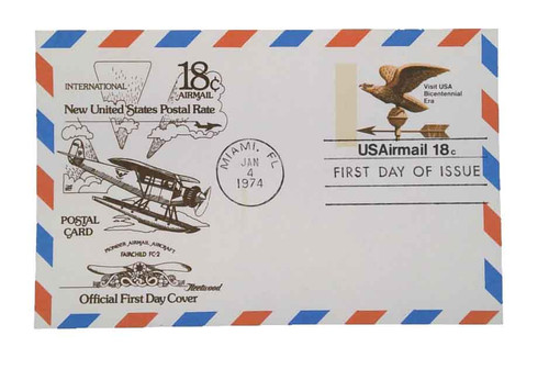 UXC15 FDC - 1974 18c Air Mail Postal Card - Eagle Weathervane