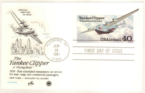 UXC25 FDC - 1991 40c Air Mail Postal Card - Yankee Clipper